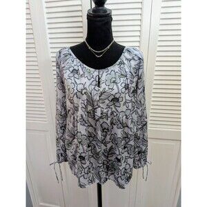 Princess Vera Wang Blouse Womens L Floral Long Sleeve Tunic Blue Black Silky Top